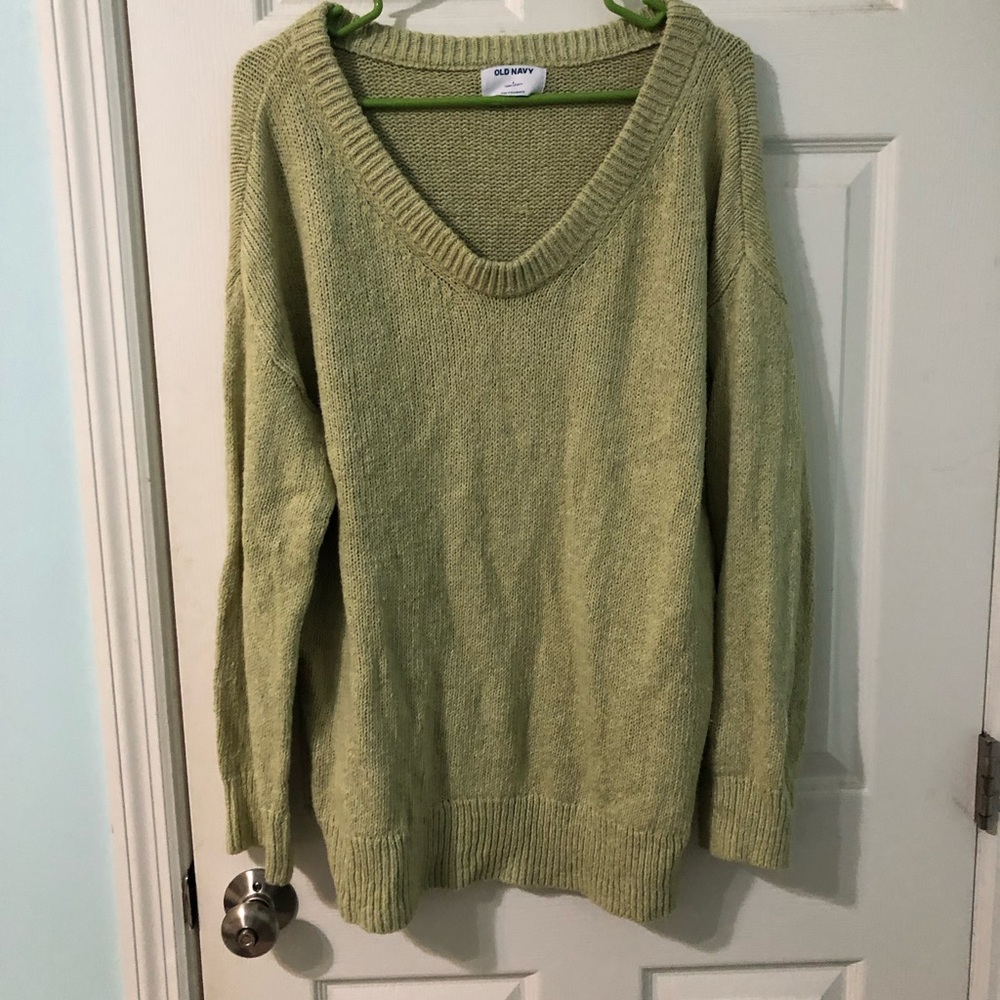 Old Navy Women's Light Green Oversized Fit V-Neck Sweater